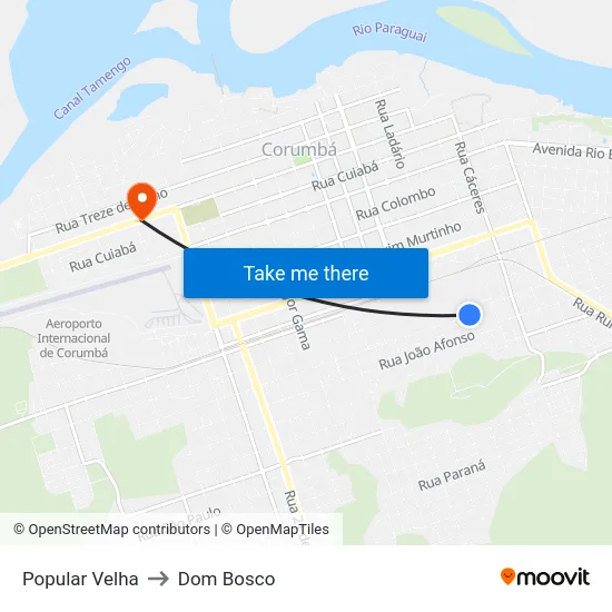 Popular Velha to Dom Bosco map