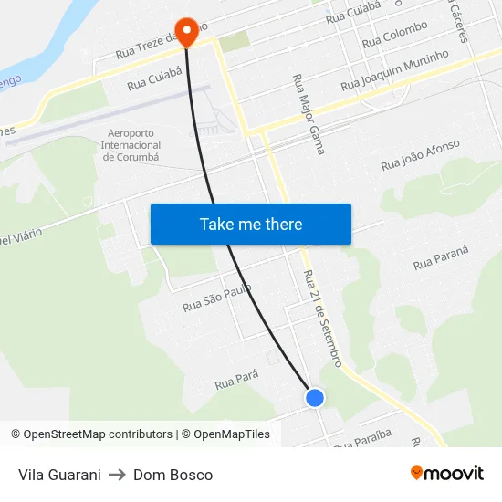 Vila Guarani to Dom Bosco map