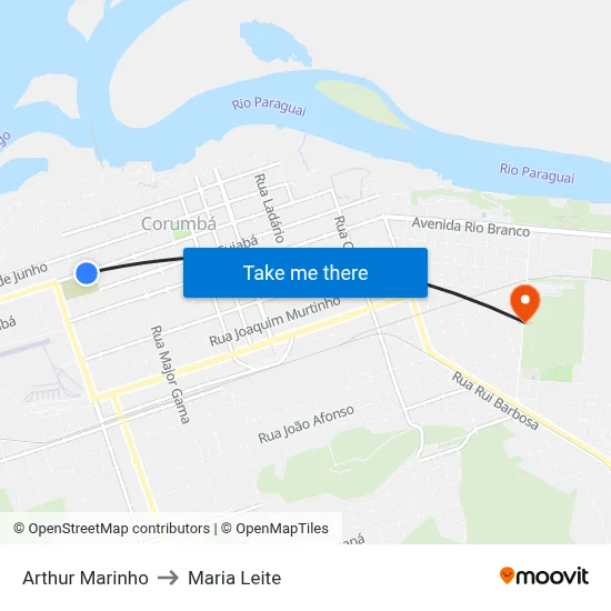 Arthur Marinho to Maria Leite map