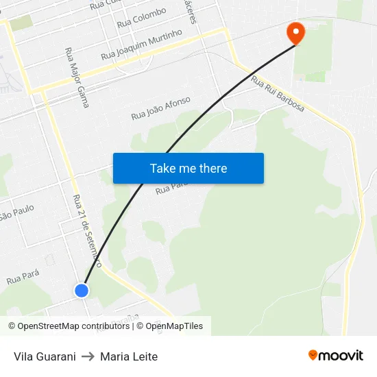 Vila Guarani to Maria Leite map