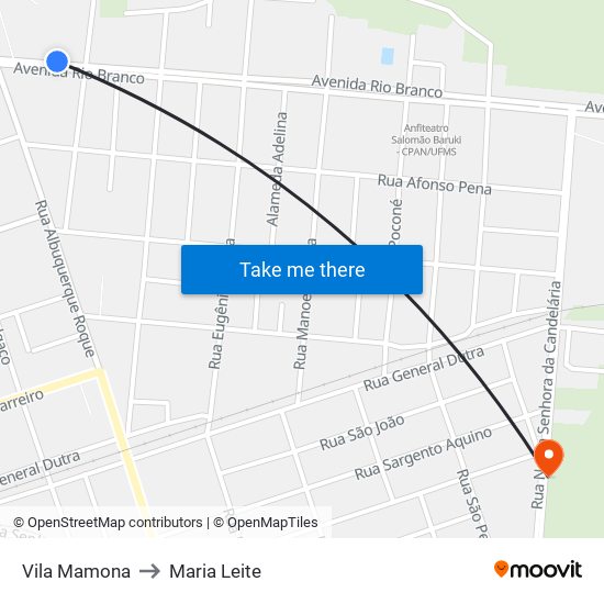 Vila Mamona to Maria Leite map