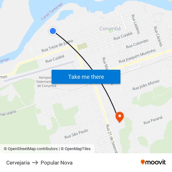 Cervejaria to Popular Nova map