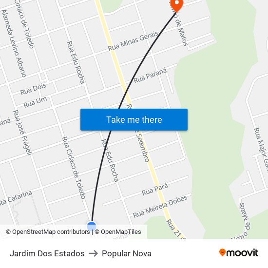 Jardim Dos Estados to Popular Nova map