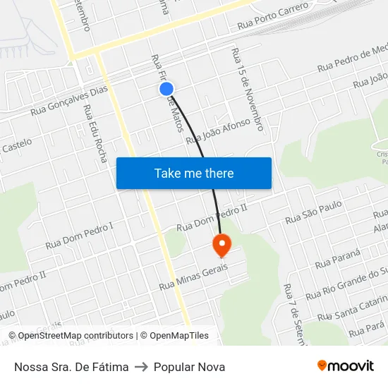 Nossa Sra. De Fátima to Popular Nova map
