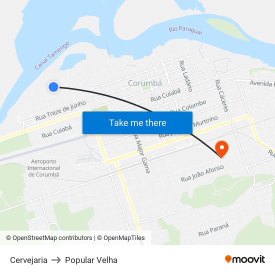 Cervejaria to Popular Velha map