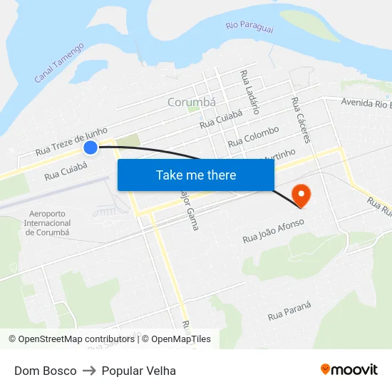Dom Bosco to Popular Velha map