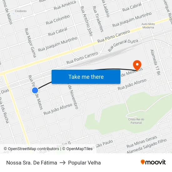 Nossa Sra. De Fátima to Popular Velha map