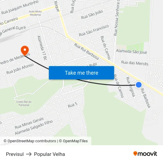 Previsul to Popular Velha map