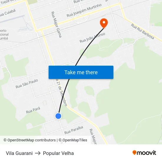 Vila Guarani to Popular Velha map