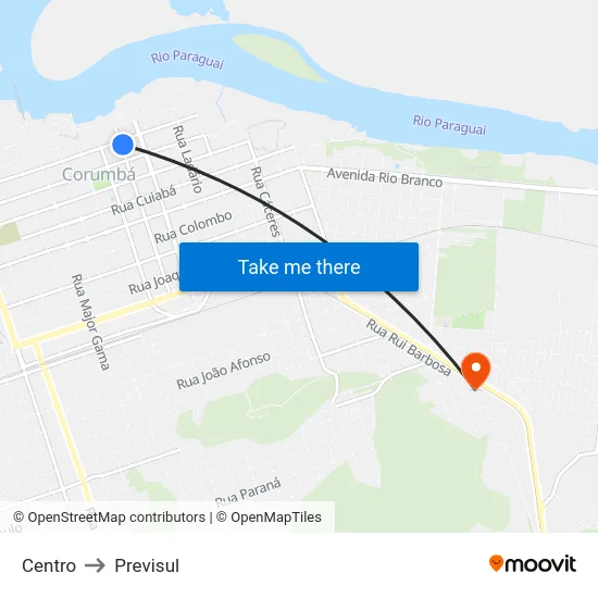 Centro to Previsul map