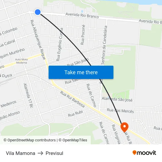 Vila Mamona to Previsul map