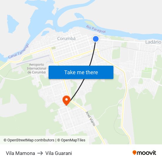 Vila Mamona to Vila Guarani map