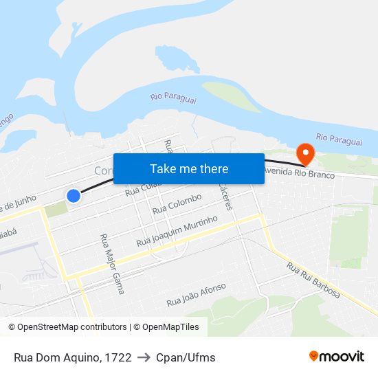 Rua Dom Aquino, 1722 to Cpan/Ufms map