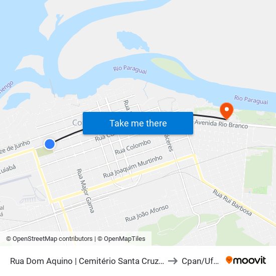 Rua Dom Aquino | Cemitério Santa Cruz (Ida) to Cpan/Ufms map