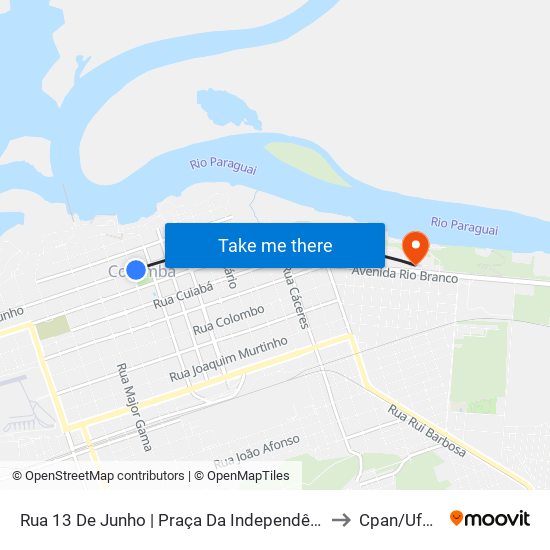 Rua 13 De Junho | Praça Da Independência to Cpan/Ufms map