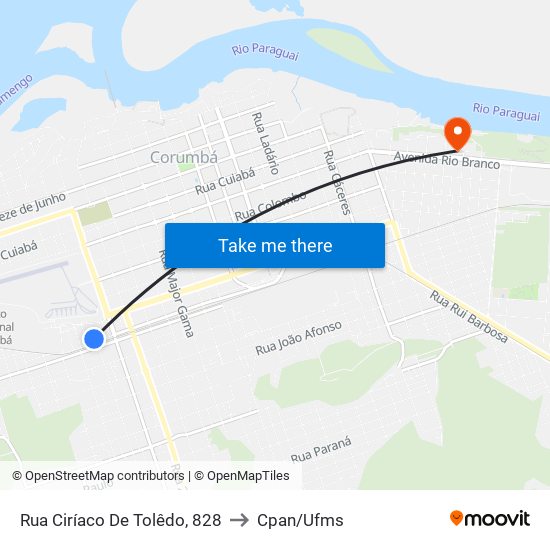 Rua Ciríaco De Tolêdo, 828 to Cpan/Ufms map
