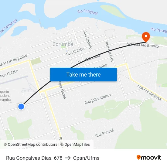 Rua Gonçalves Dias, 678 to Cpan/Ufms map
