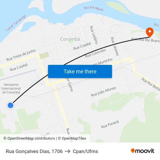 Rua Gonçalves Dias, 1706 to Cpan/Ufms map