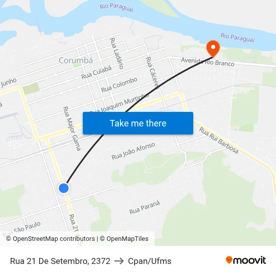 Rua 21 De Setembro, 2372 to Cpan/Ufms map