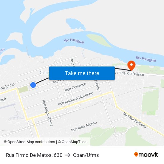 Rua Firmo De Matos, 630 to Cpan/Ufms map