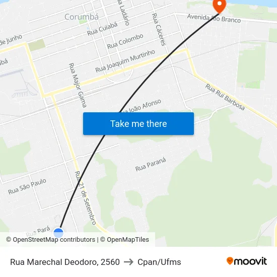 Rua Marechal Deodoro, 2560 to Cpan/Ufms map