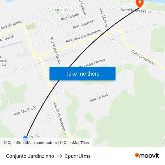 Conjunto Jardinzinho to Cpan/Ufms map