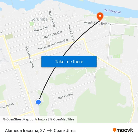 Alameda Iracema, 37 to Cpan/Ufms map