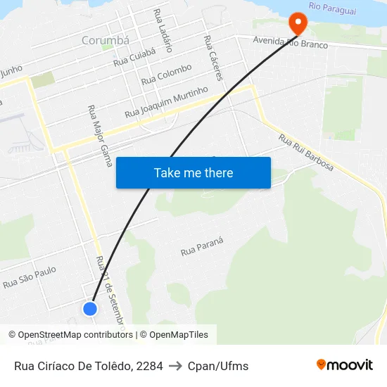 Rua Ciríaco De Tolêdo, 2284 to Cpan/Ufms map