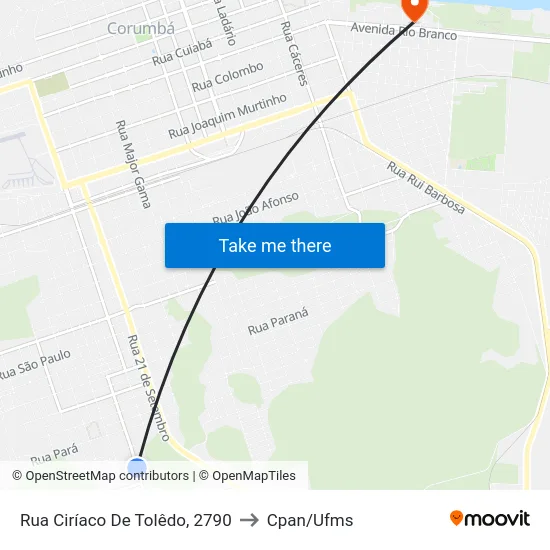 Rua Ciríaco De Tolêdo, 2790 to Cpan/Ufms map