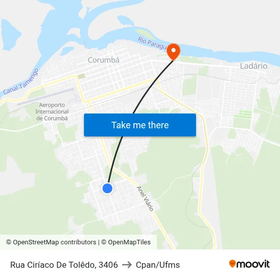 Rua Ciríaco De Tolêdo, 3406 to Cpan/Ufms map