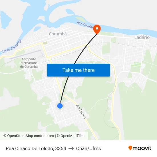 Rua Ciríaco De Tolêdo, 3354 to Cpan/Ufms map