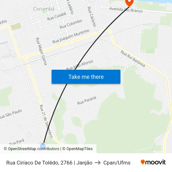Rua Ciríaco De Tolêdo, 2766 | Janjão to Cpan/Ufms map