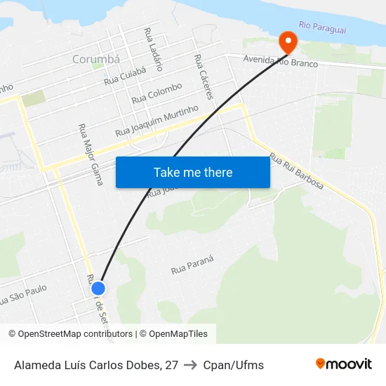 Alameda Luís Carlos Dobes, 27 to Cpan/Ufms map