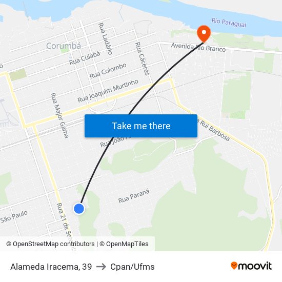 Alameda Iracema, 39 to Cpan/Ufms map