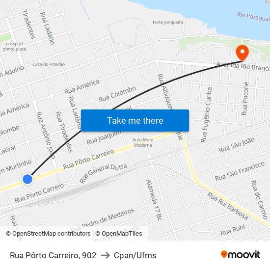 Rua Pôrto Carreiro, 902 to Cpan/Ufms map