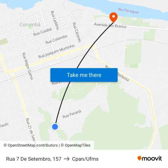 Rua 7 De Setembro, 157 to Cpan/Ufms map