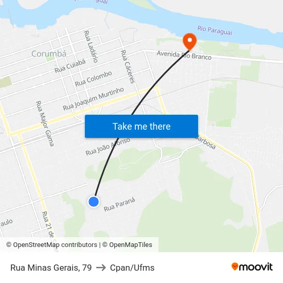 Rua Minas Gerais, 79 to Cpan/Ufms map