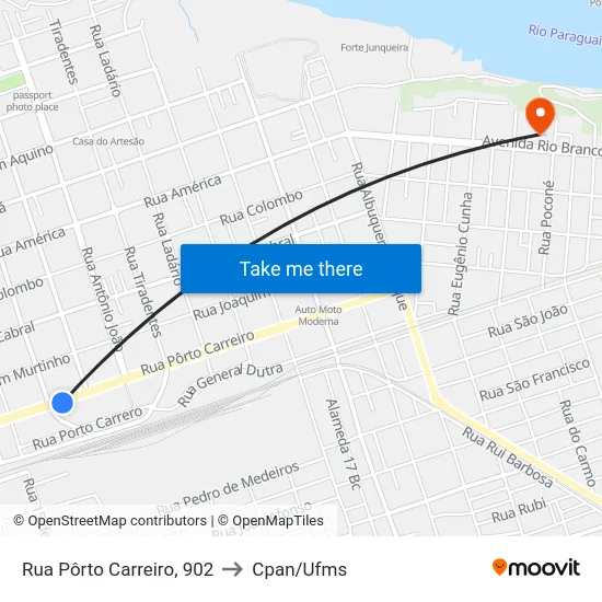 Rua Pôrto Carreiro, 902 to Cpan/Ufms map