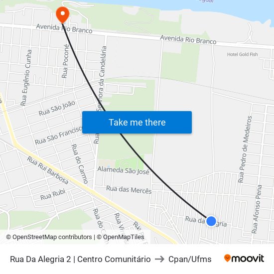 Rua Da Alegria 2 | Centro Comunitário to Cpan/Ufms map