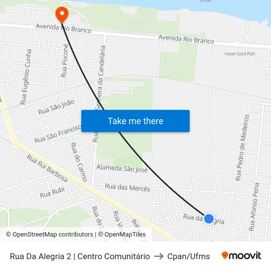 Rua Da Alegria 2 | Centro Comunitário to Cpan/Ufms map