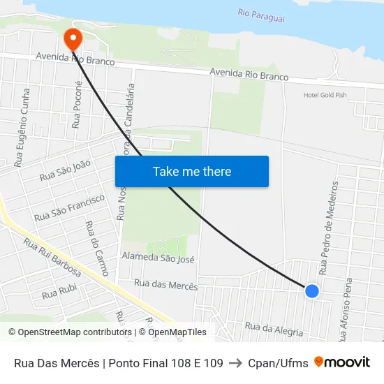Rua Das Mercês | Ponto Final 108 E 109 to Cpan/Ufms map