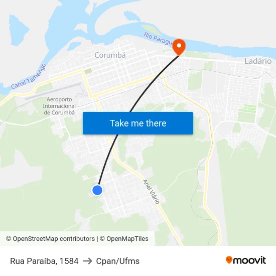 Rua Paraíba, 1584 to Cpan/Ufms map