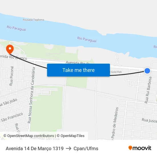 Avenida 14 De Março 1319 to Cpan/Ufms map