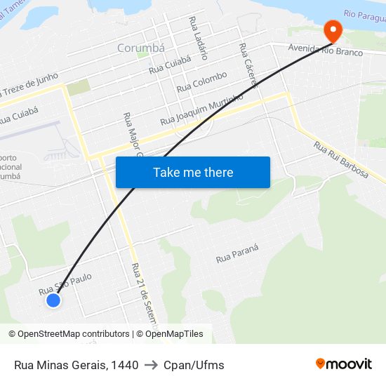Rua Minas Gerais, 1440 to Cpan/Ufms map