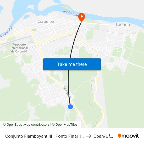 Conjunto Flamboyant III | Ponto Final 105 to Cpan/Ufms map