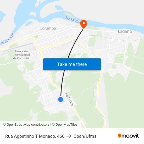 Rua Agostinho T Mônaco, 466 to Cpan/Ufms map