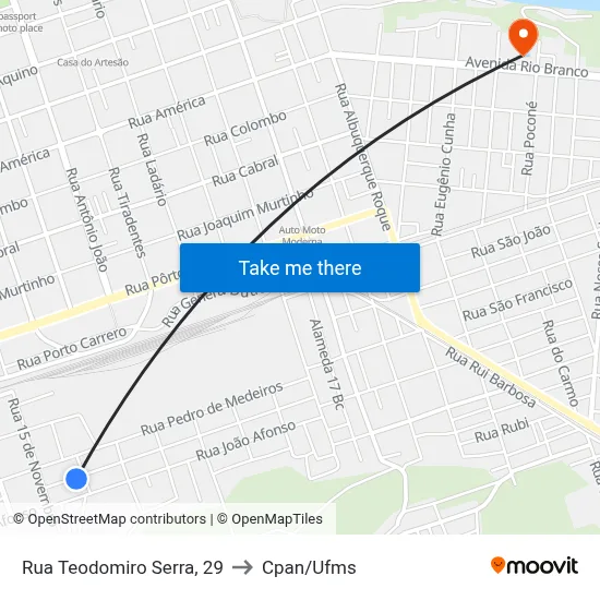 Rua Teodomiro Serra, 29 to Cpan/Ufms map