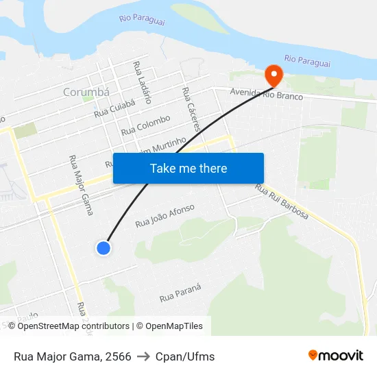 Rua Major Gama, 2566 to Cpan/Ufms map
