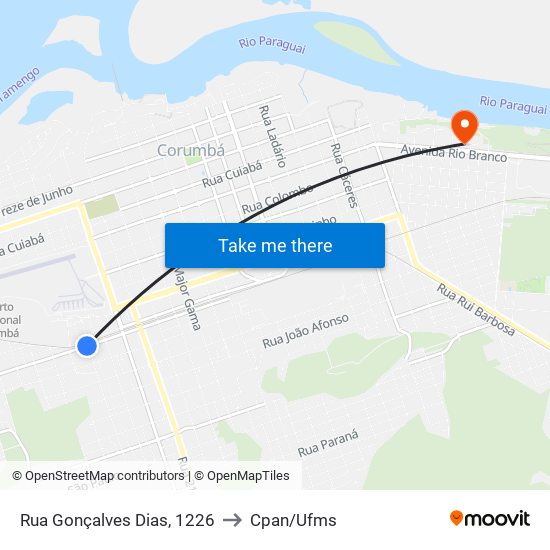 Rua Gonçalves Dias, 1226 to Cpan/Ufms map