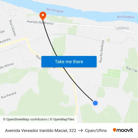 Avenida Vereador Iranildo Maciel, 322 to Cpan/Ufms map
